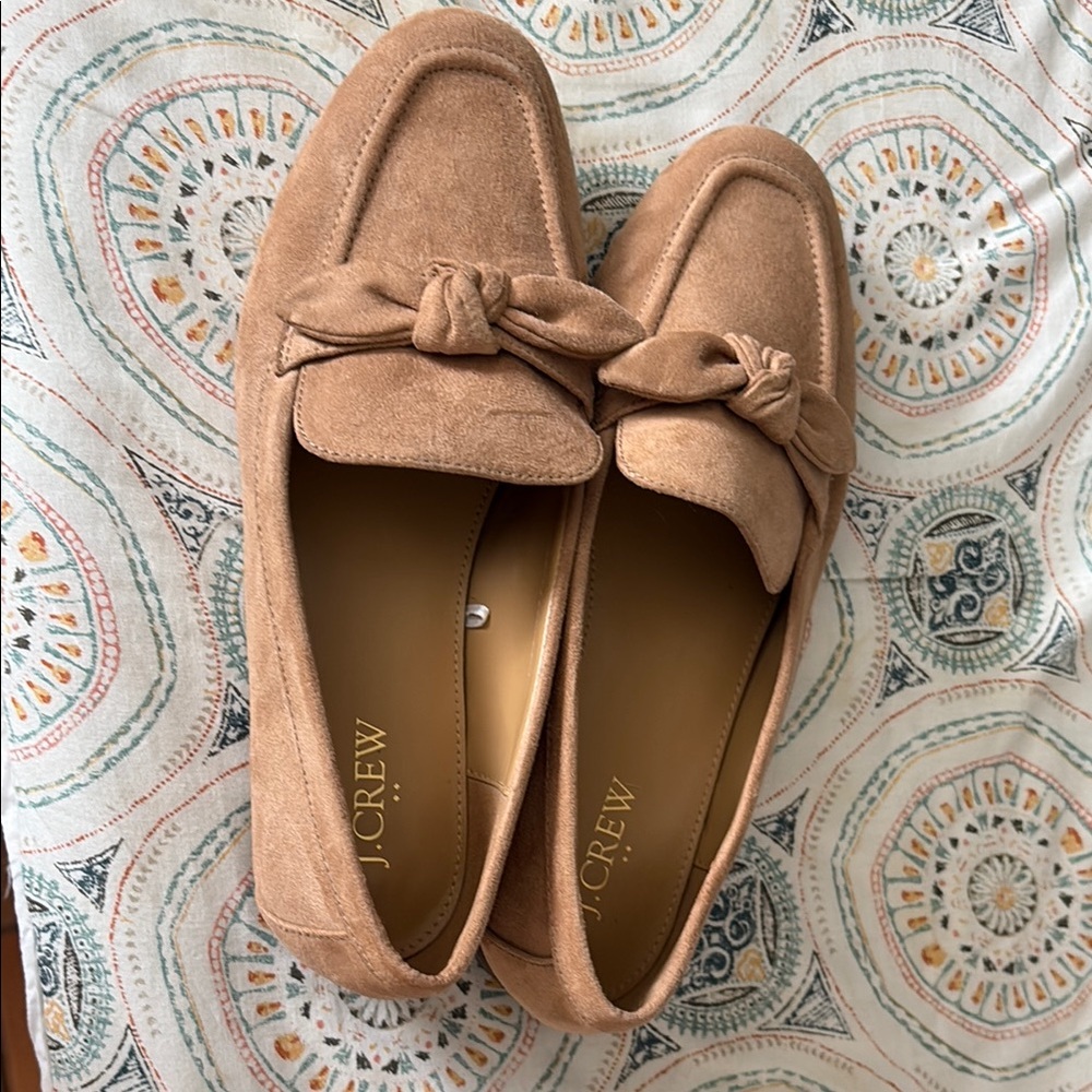 J. Crew Camel Suede Loafers with Knot